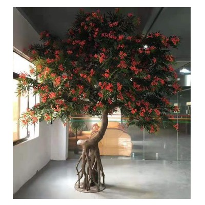 350cm height landscape decorative artificial silk red flower phoenix tree , flower phoenix tree bonsai artificial