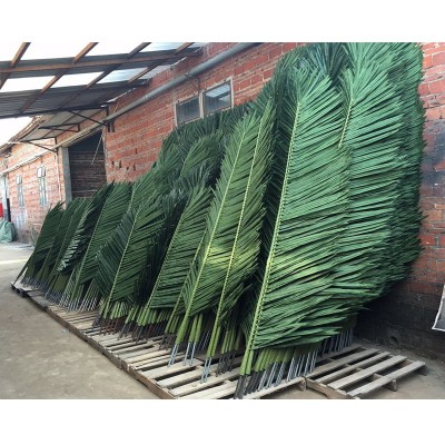 Thickened steel pipe 3.8m height outdoor decorative artificial coconut palm tree leaves , outdoor round tube coconut palm leaf