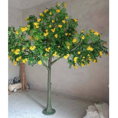 250cm height landscape decorative plastic artificial yellow locust flower tree , Chinese scholar tree, artificial pagoda tree