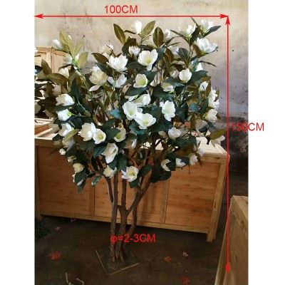 150cm height landscape decorative high quality artificial white magnolia flowers tree , magnolia bonsai artificial tree sale