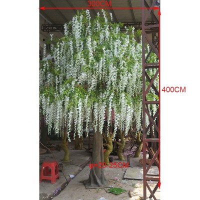 400cm height cheap artificial white wistaria flower tree,  large fiberglass white artificial plants flower trees for sale