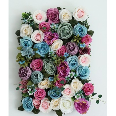 In stock high quality 40*60CM (16''*24'') European style  artificial silk flower wall panel ornaments for indoor landscape