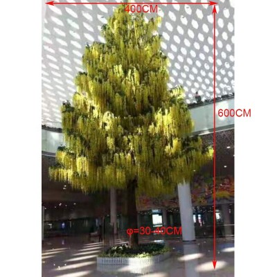 600cm height cheap artificial yellow wistaria flower tree,  large fiberglass yellow artificial plants flower trees for sale